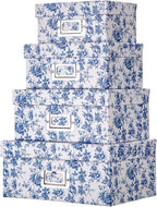 Briful Blue and white Porcelain Storage Boxes, Photos Storage Boxes with Lids 4 in 1 Set Water-proof Gift Boxes Sets Decorative Multiple Size Storage Bins for Clothes/Shoes/Office/Cosmetic/Books