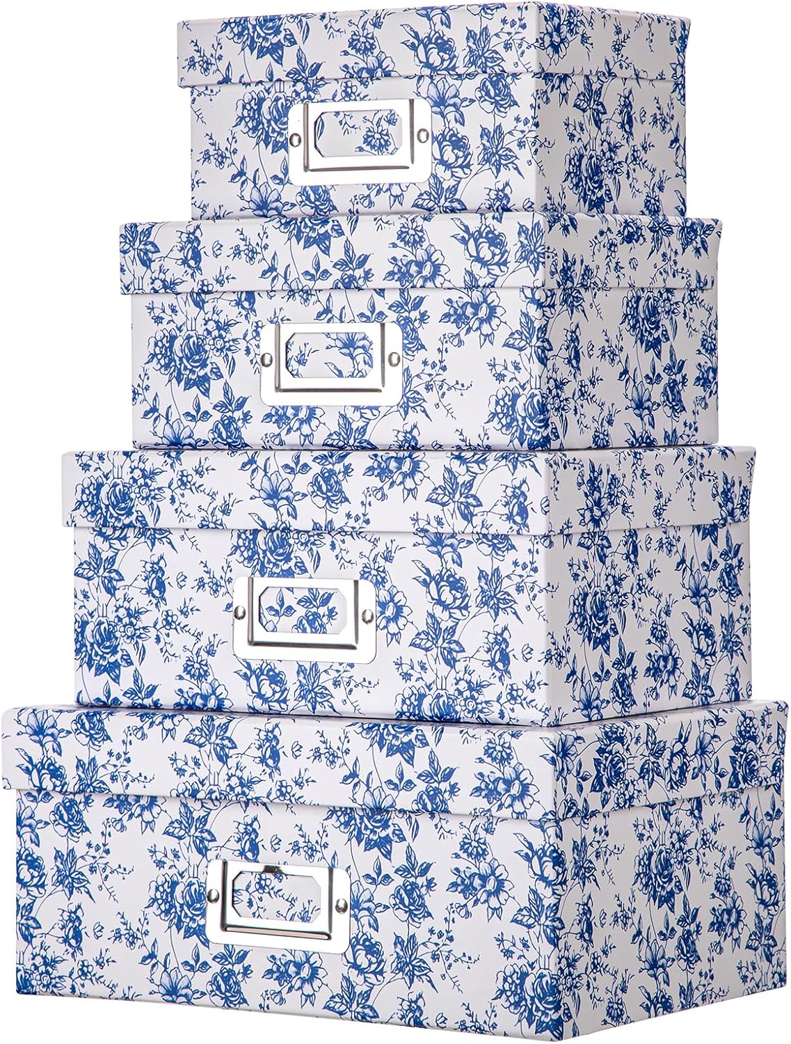 Briful Blue and white Porcelain Storage Boxes, Photos Storage Boxes with Lids 4 in 1 Set Water-proof Gift Boxes Sets Decorative Multiple Size Storage Bins for Clothes/Shoes/Office/Cosmetic/Books