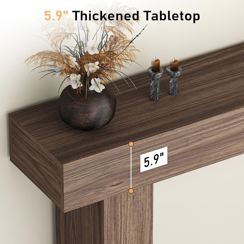 63 Inch Long Console Table for Entryway, Farmhouse Wood Rectangular Sofa Table Behind Couch Table, Narrow Entryway Table for Living Room, Entrance, Hallway, Foyer, Easy Assembly (Brown)