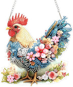 Lxmsja DIY Chicken Flowers Diamond Painting Hanging Ornament, Double-Sided Acrylic Sceney Diamond Art Kit, Special Shaped Drill Pendant Window Art Kit, Suncatcher Hanging Craft Decoration 8x7 inch