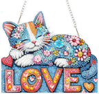 Lxmsja DIY Colorful Cat Diamond Painting Hanging Ornament, Double-Sided Acrylic Love Hearts Diamond Art Kit, Special Shaped Drill Pendant Window Art Kit, Suncatcher Hanging Craft Decoration 7×8 inch