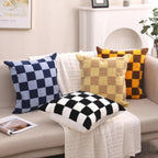 Alysheer Checkered Embroidered Decorative Throw Pillow Covers 18"x 18" Set of 2, Farmhouse Maillard Orange Brown Plaid Tufted Patterned Cotton Canvas Cushion Case for Sofa Couch Bed Living Room
