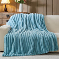 NEWCOSPLAY Faux Fur Throw Blanket Blue 3D Ribbed Plush Thick Warm Blanket for Couch Sofa Bed 850GSM (Blue Ribbed, Throw(50"x60"))