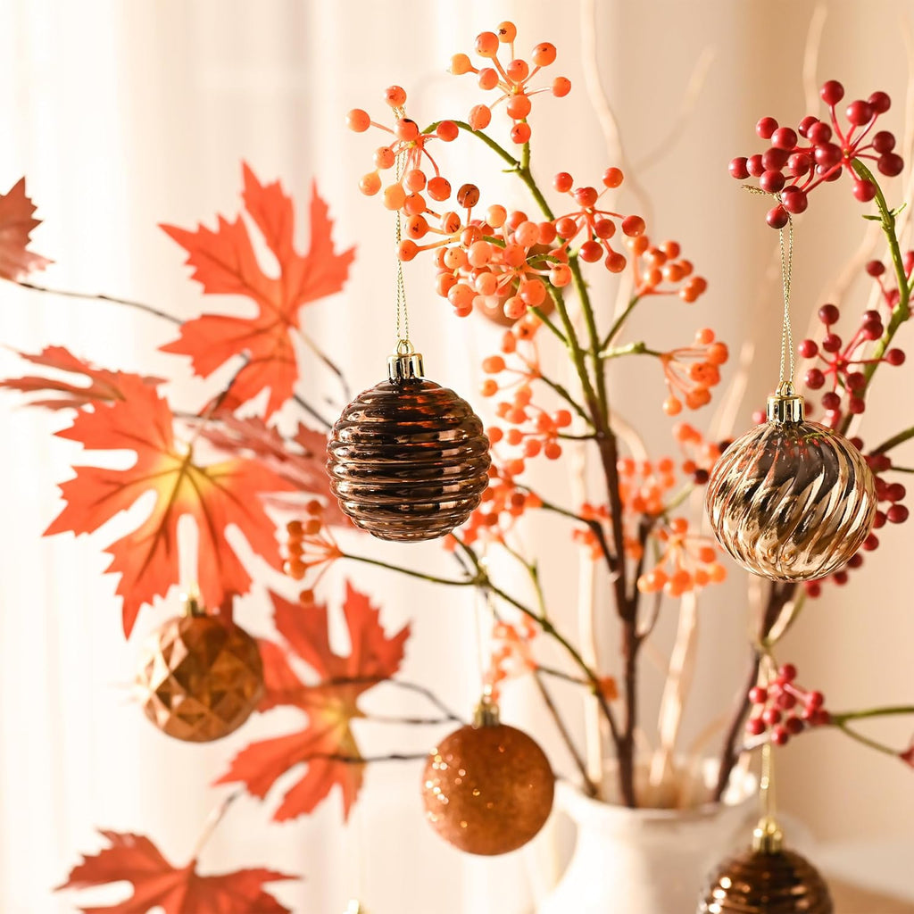 Valery Madelyn Christmas Ornaments Tree Decorations Set for Fall Halloween, 24ct Bronze Copper Brown Gold Shatterproof Ball Ornaments, 2.36" Hanging Ornament Bulk for Xmas Holiday Party Decor