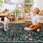 PLHXFR 2.6x8 Washable Runner Rug：Floral Indoor Kitchen Carpet Dark Green | - Image 9