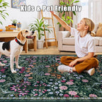 PLHXFR Area Rug Living Room: 5x7 Floral Washable Boho Carpet Dark Green | - Image 8