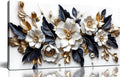 HUBOSKN Flower Pictures Wall Decor for Living Room - Blue White and Gold Wall Art for Bedroom - Modern Wall Decor for Bedroom Women Size 20" x 40"