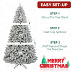 6 ft Lighted Snow Flocked Christmas Tree with Remote Control, 250 Multicolor RGB LED Lights, 1032 PVC Branch Tips, Artificial Hinged Christmas Tree with for Holiday, 15 Modes