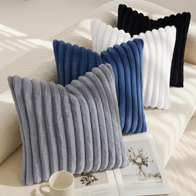 decorUhome Fall Faux Fur Throw Pillow Covers 18x18 Set of 2 Black | Decorative - Image 7