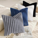 decorUhome Fall Faux Fur Throw Pillow Covers 20x20 Set of 2 Black | Decorative - Image 7