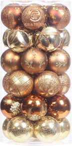 Sea Team 60mm/2.36" Delicate Contrast Color Theme Painting & Glittering Christmas Tree Pendants Decorative Hanging Christmas Baubles Balls Ornaments Set - 30 Pieces (Bronze & Gold)