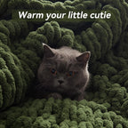 Chunky Knit Throw Blanket, 40''*50'' Knitted Throw Chenille Yarn for Bed Couch, Handmade Green Crochet Big Thick Blanket, Machine Washable Cute Comfy Blanket for Home Decor