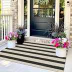 Black and White Striped Entry Rug, 3x5 Non-Slip Indoor Outdoor Rugs | Washable - Image 7