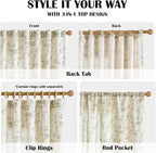 Green Vintage Floral Linen Curtains Farmhouse 50W X 90L 2 Panels | Elisa Series - Image 5