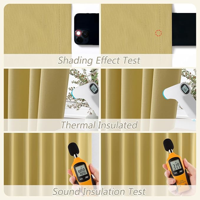 Yellow 100% Blackout Linen Curtains 84 Inch Length 2 Panels Set - Image 5