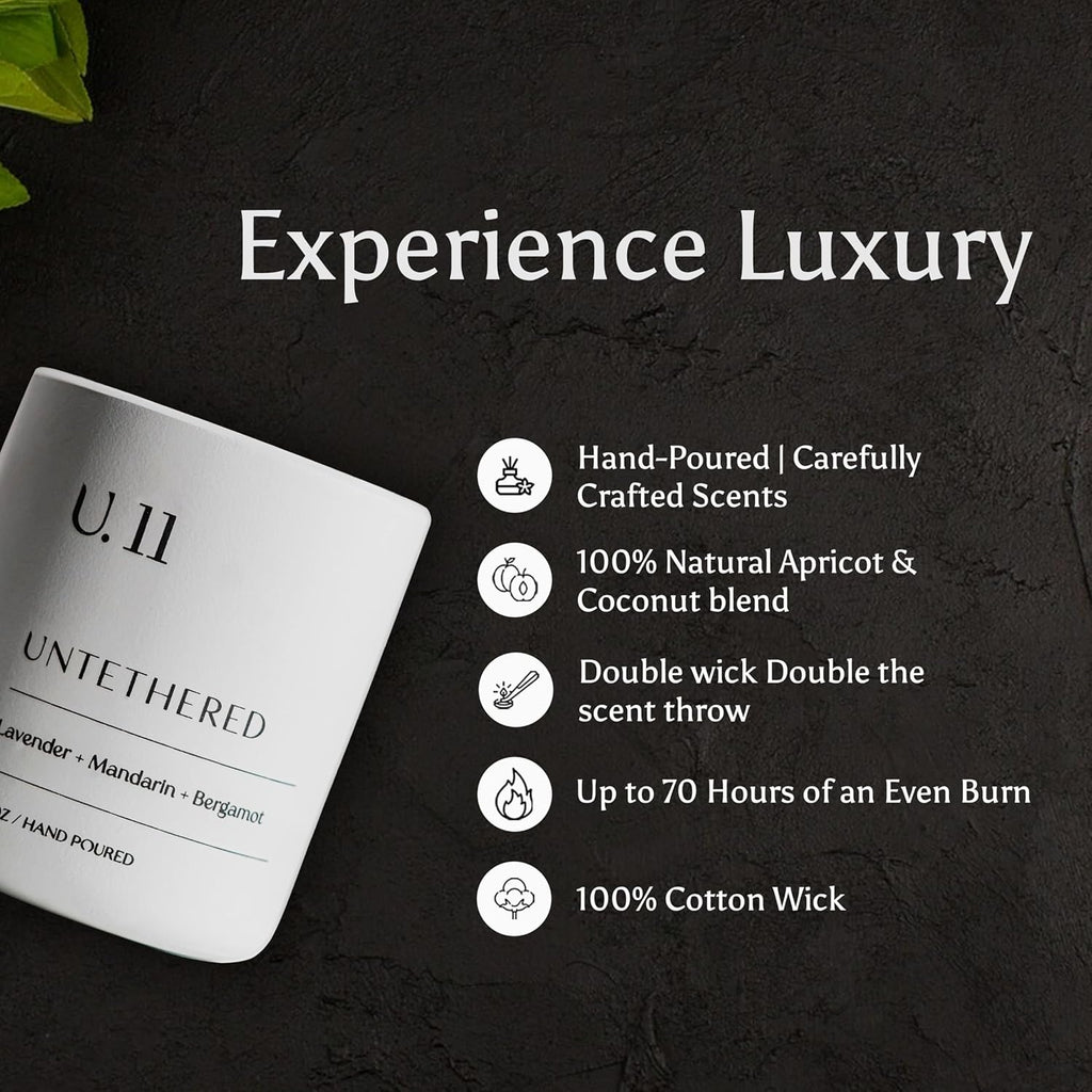 U.11 Luxury Scented Candle – Lavender, Mandarin & Cedarwood | Hand-Poured in USA w/ 100% Natural Coconut & Apricot Wax | Double Wick, Long-Lasting Aromatherapy Candle for Home, Gift & Rest (12.5 oz)