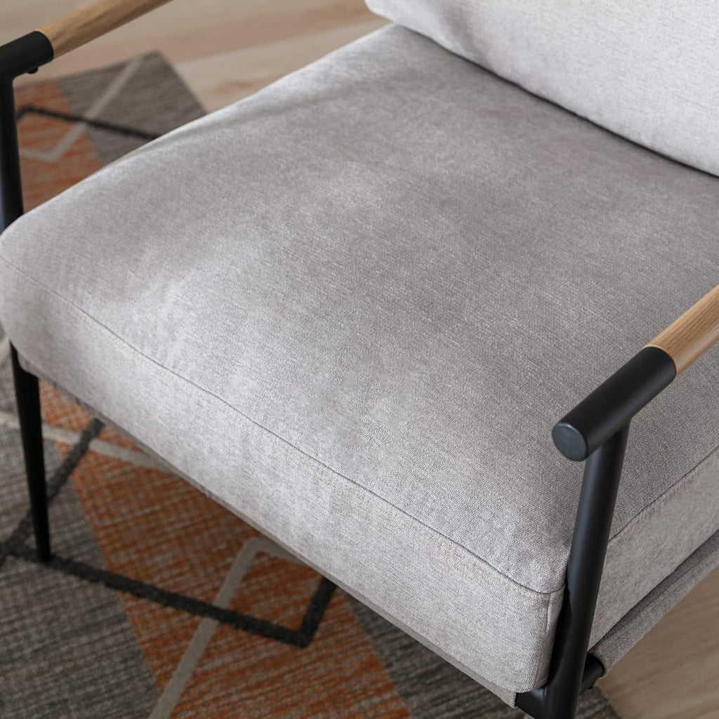 Mid-Century Accent Chair Set of 2, Soft Armchair Chenille Fabric Lounge Chair with Black Metal Legs, Upholstered Leisure Chair for Living Room Bedroom Reception Room, Grey