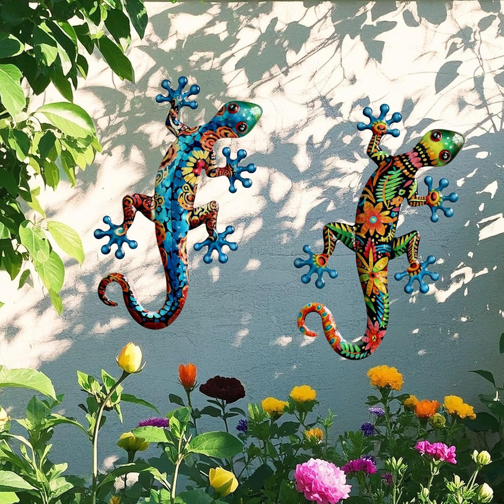 Metal Gecko Wall Art Outdoor Fence Decor Lizards Wall Decoration 2 Pack Suitable for Hanging in Yard Livingroom Wall