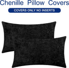 CaliTime Throw Pillow Covers Decorative 12 X 20 Inches Pack of 2 Cozy Chenille Cushion Cases for Couch Sofa Bed Living Room Home Black