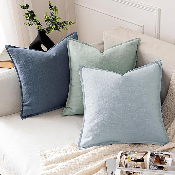 MIULEE Decorative Linen Euro Sham Pillow Covers 24x24 Inch Blue Ashes | Boho - Image 4