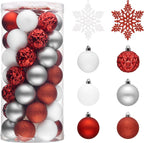 Valery Madelyn Christmas Tree Decorations Ornament Set for Fall Halloween, 50ct 2.36 Inches Red and White Shatterproof Christmas Ball Ornaments Hanging Xmas Holiday Party Decor