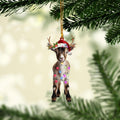 Talataca Goat 2D Flat Christmas Ornament, Goat Wearing Christmas Hat Reindeer with String Lights Pine Tree Decor, Hanging House Charm Eve Keepsake, Car Rear View Mirror Accessories, Xmas Gift