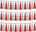 3P Red Silver Foil Fringe Metallic Tassel Streamers Banner Tassel Garland for Parade Floats, Bachelorette, Wedding, Birthday, Halloween, Christmas, Bridal/Baby Shower Party Decorations