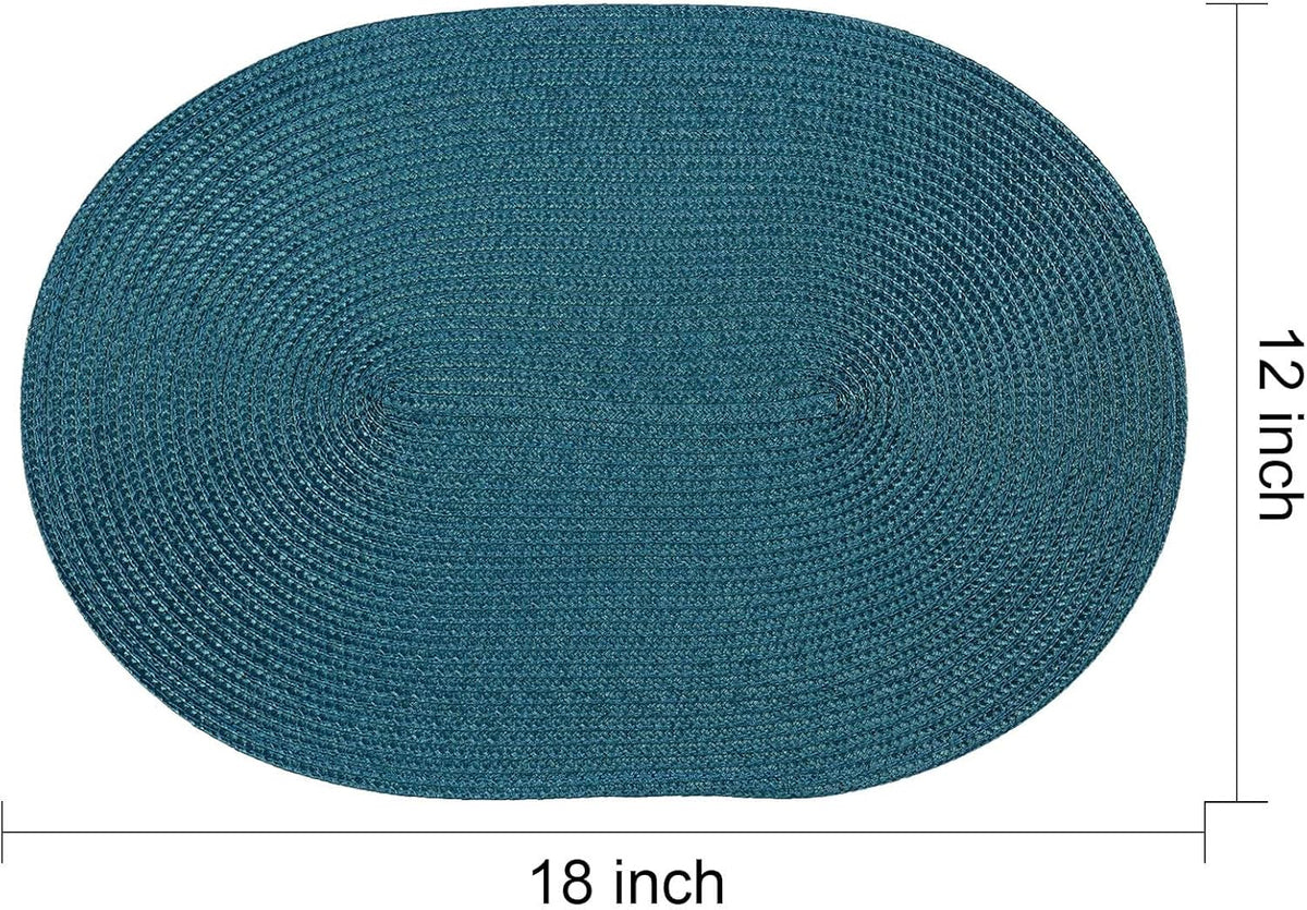 AHHFSMEI Placemats Set of 4 for Dining Table Washable Woven Vinyl Non-Slip 18x12 inches Placemat Heat-Resistant Durable Table Mats for Dining Table Easy to Clean (Oval Blue, 4)