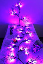 9 Ft 66 LED Willow Vine Twig Decor Black Halloween Garland with Purple Lights, Timer 8 Modes Waterproof Battery Operated Indoor Halloween Decorations for Wall Fireplace Mantle Home Office Party Decor