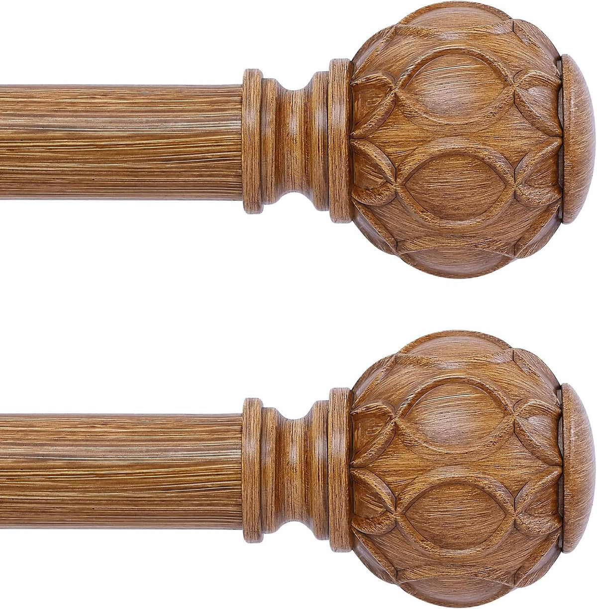 2 Pack Wood Curtain Rods for Windows 28 to 48 Inch(2.3-4Ft),1 Inch Adjustable Curtain Rod,Heavy Duty Curtain Rods,Wooden Netted Texture Drapery Rods,Single Window Curtain Rod 18-45",Brown Wood