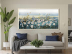 Arjun Flowers Wall Art Canvas White Daisy Floral Painting Blue Coastal Landscape Picture Modern Artwork for Living Room Bedroom Bathroom Dinning Room Office Home Wall Decor Large Framed 48"x24"