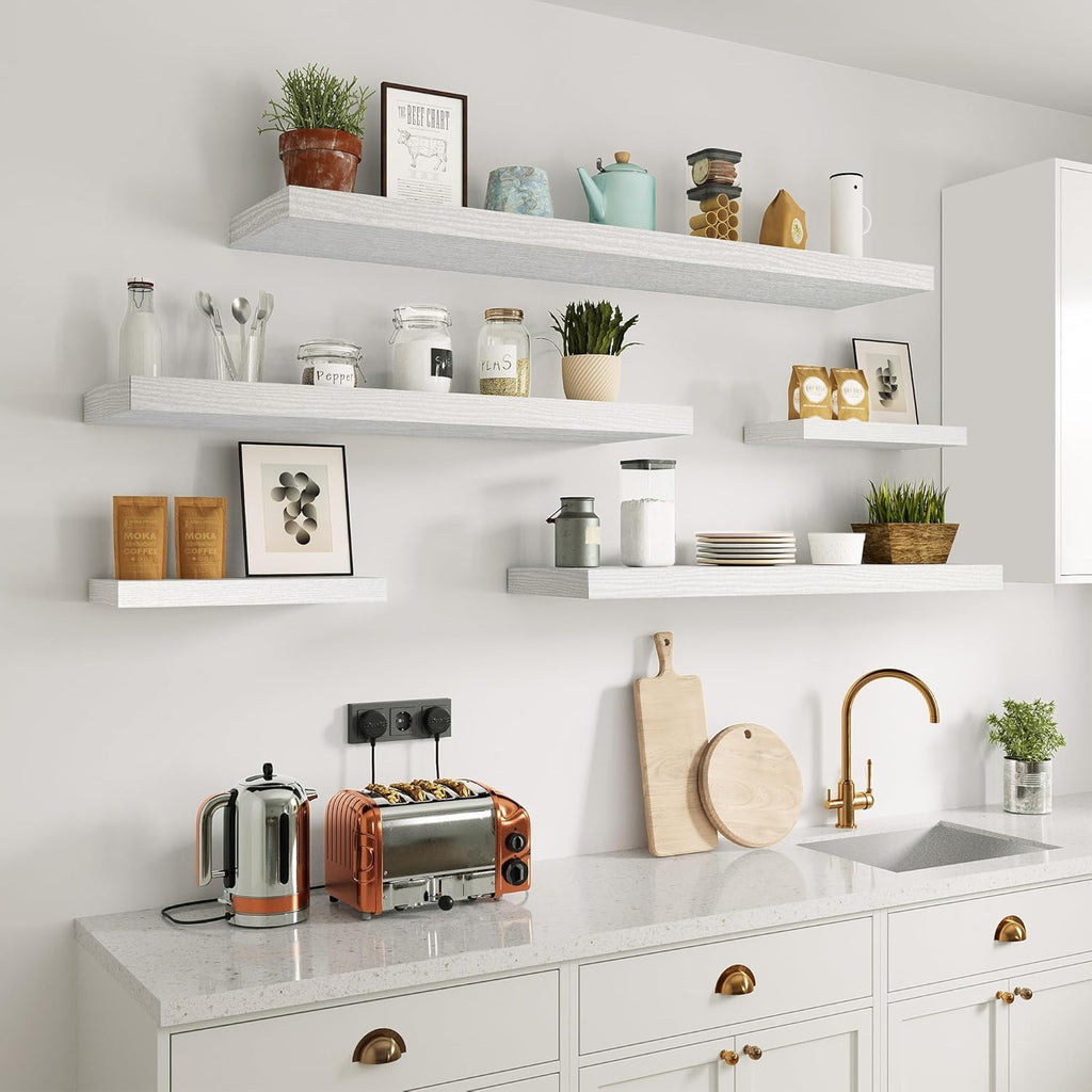 10 inch Deep Wall Shelves 36 inche Long, 1.8 Thick Single Floating Shelf Wall Mounted, Heavy Duty 70 lbs Shelves for Bedroom, Books, Living Room, Kitchen, Office Modern Farmhouse Decor, White
