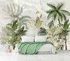 AFZEVEB-Green Forest Nursery Wallpaper Tropical Parrots Wall murals for Kids Room 136"x96" (Not Peel and Stick)