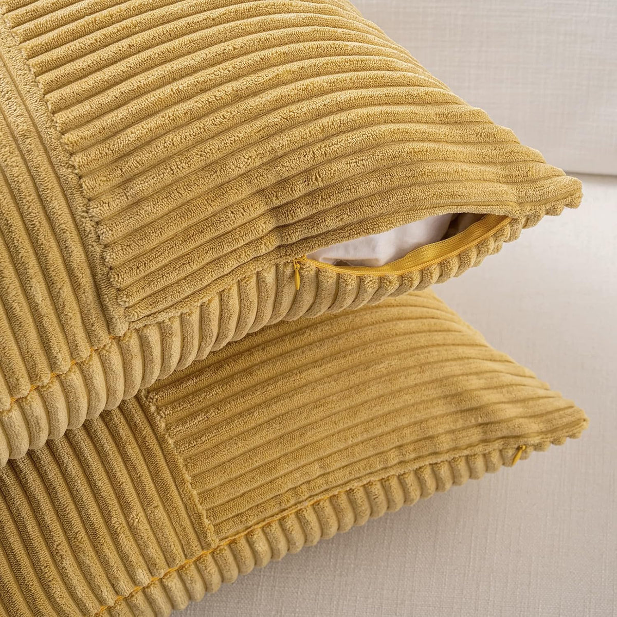 Fancy Homi 2 Packs Mustard Yellow Decorative Throw Pillow Covers 20x20 Inch for Living Room Couch Bed Sofa, Farmhouse Boho Home Decor, Soft Corss Corduroy Patchwork Accent Square Cushion Case 50x50 cm
