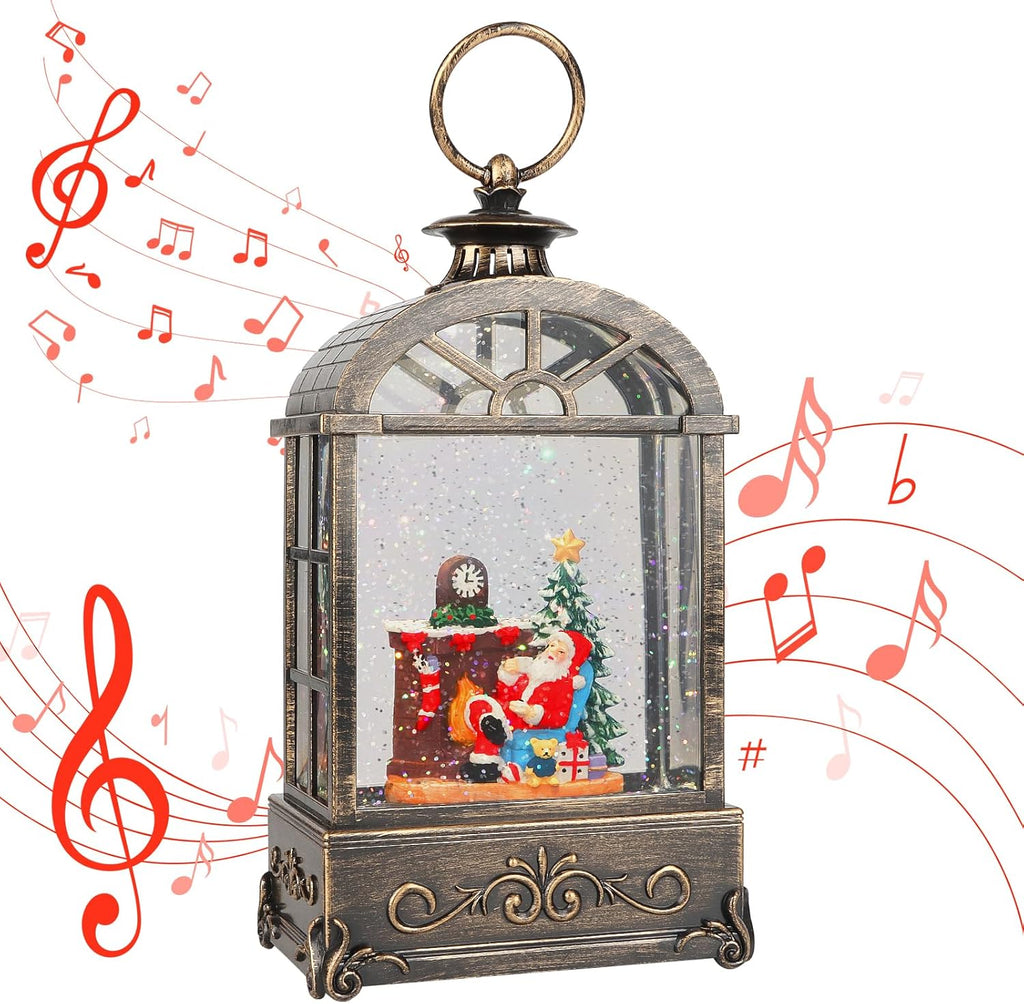 Christmas Snow Globes Lantern,Musical Snow Globe,Christmas Decorations Indoor for Home,Battery Or USB Powered,with 6 Hour Timer,Christmas Lantern for Festival Decoration,Santa Claus