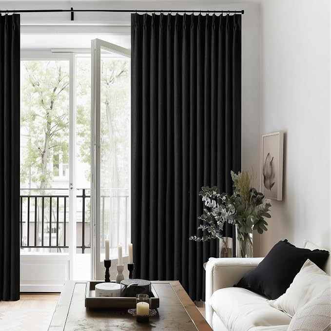 Black Pinch Pleated Linen Blackout Curtains 90 Inches Long - Image 7