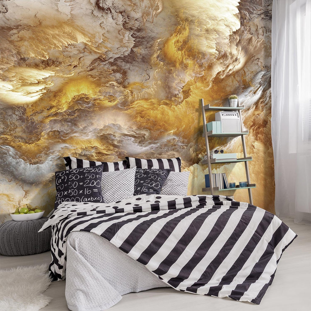 -Golden Clouds Ceiling Fabric Wallpaper Living Room Bedroom Bathroom Modern Boys Girls Kids Room Abstract Large Mural- 183"x120"（ not Peel and Stick）