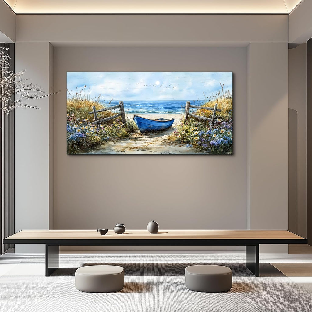 ZUITINGHUA Canvas Wall Art For Living Room Large Wall Decor For Office Bedroom Decorations Seaside Landscape Pictures Boat Painting Artwork Room Wall Mural Aesthetic Home Decor 30x60 In