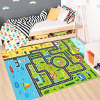 Kids Rug Playroom Car Rug Play Mat City Life Road Rugs Fun City Map for Kids Toy Cars Carpet for Bedroom Boys (Green-Rug, 3.3x4.9ft)