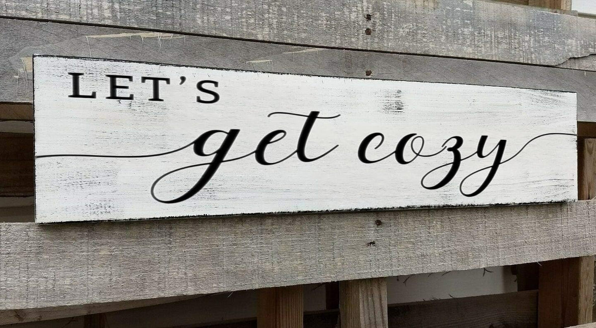 Let's Get Cozy Sign, Farmhouse Bedroom Wall Art Decor,Plaque Decorations Wood Sign for Housewarming Gift (Let's Get Cozy) 6x16 Inch