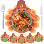 Remerry 6 Pcs Thanksgiving Leather Table Placemats Washable Turkey Table Mats Turkey Gobble Placemats Easy to Clean Thanksgiving Day Leather Place Mats for Fall Harvest Party Kitchen Dining Decoration