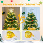 Minetom Christmas Tree Ribbon String Lights - 33ft 100 LED Battery Powered Fairy Lights with Timer and 8 Lighting Modes, Christmas Ribbon Bows Lights for 6ft - 8ft Christmas Tree New Year Decor, Gold