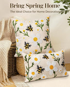 Embroidered Lumbar Pillow Cover 20x12 Inch, Flower Bee | Decorative Throw - Image 5