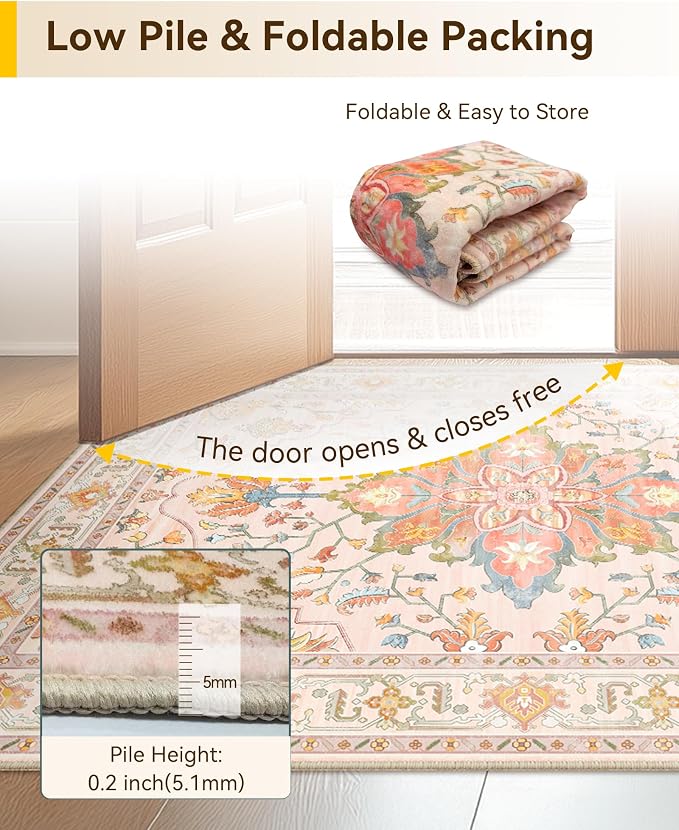 RELEANY Washable Area Rug, Water Repellent, Pet Friendly, Vintage Floral Boho - Image 7