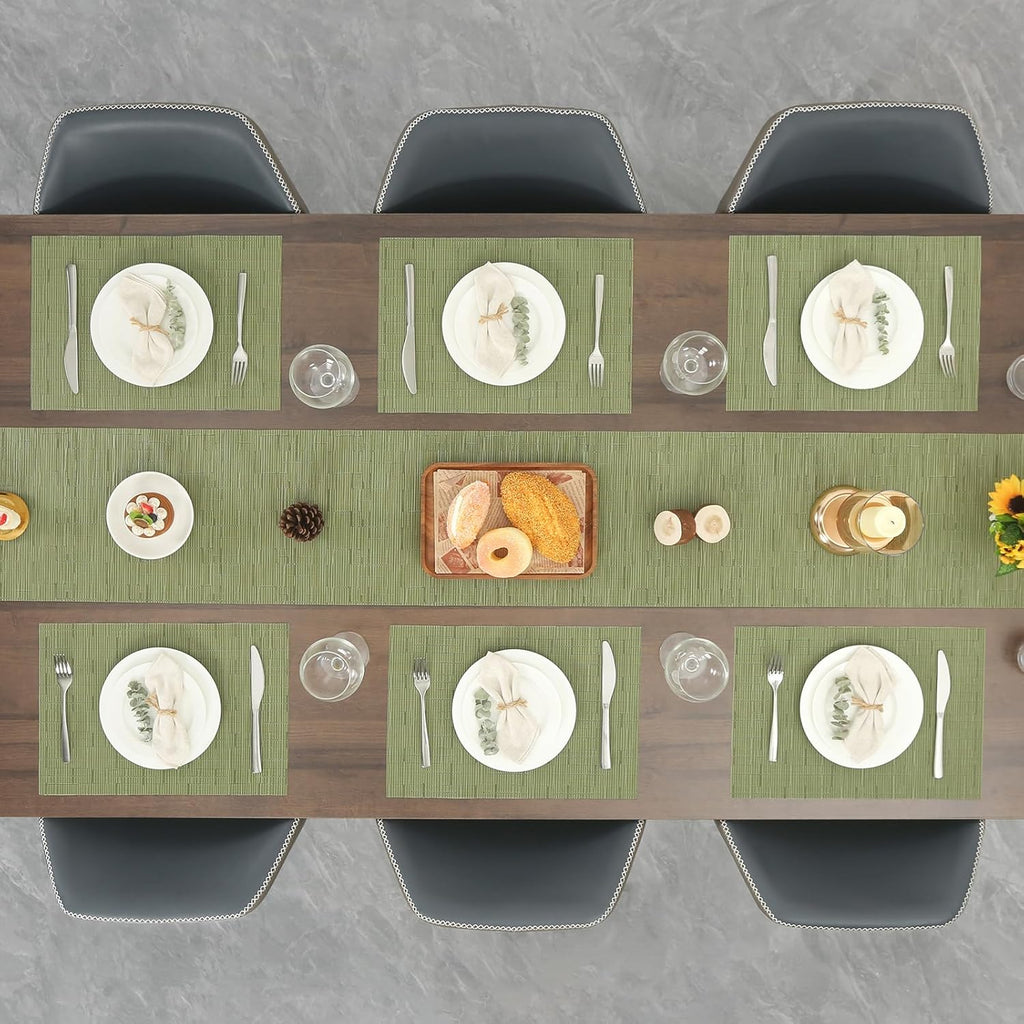 Myir JUN Placemats Set of 4, Vinyl Woven Placemats Place Mats Indoor Set of 4 Washable Table Mats Non-Slip Place mats for Dining Table (Green, Set of 4)