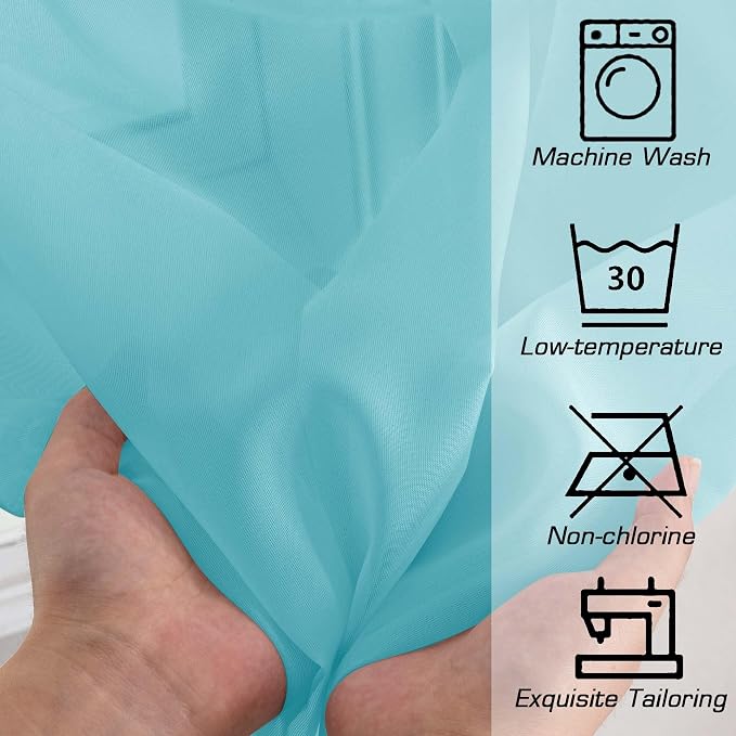 Aqua Kitchen Sheer Curtains for Bedroom Living Room 45 Inch Length, Soft Solid - Image 5