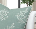 VAGMINE Embroidered Leaves Throw Pillow Cover - 18x18 Inches Square - 100% Cotton Light Teal Decorative Cushion Cover - Elegant Embroidery Pattern - Coastal Home Accent for Sofa, Bed, Living Room