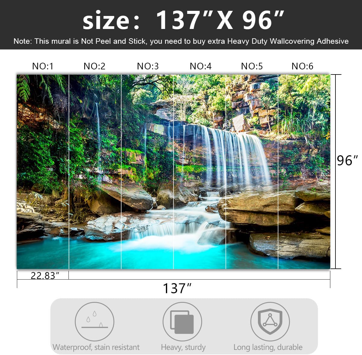 -Green Lake Waterfall Scenery Fabric Wallpaper Living Room Woodland Forest Mountain Bedroom Bathroom Large Wall Mural- 137"x96"（ not Peel and Stick）