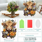 Diamond Painting Kits for Adults Beginners, 5D Full Drill Highland Cattle Crystal Art Desktop Ornament, DIY Single Sided Home Office Desk Decor, Creative Craft Gift Set with Tools