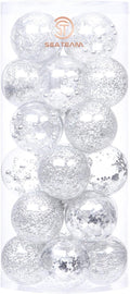 Sea Team 70mm/2.76" Shatterproof Clear Plastic Christmas Ball Ornaments Decorative Xmas Balls Baubles Set with Stuffed Delicate Decorations (24 Counts, Silver)